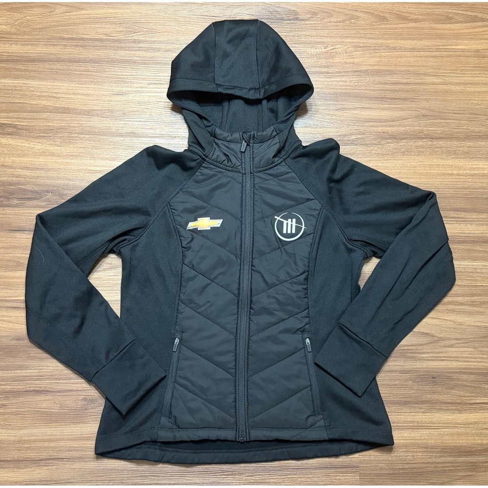 Jockey Team Issued Trackhouse NASCAR Black Hybrid Quilted Zip Hooded Jacket Sz L
